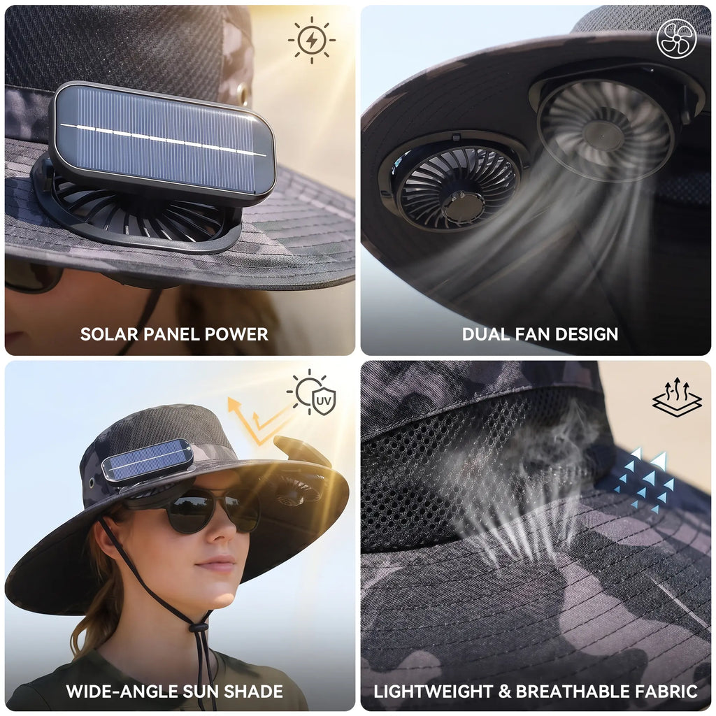 2026 Upgraded Solar Powered Cooling Hat with Mist Spray - Wide Brim Sun Protection Hat with Fan for Men Women, Outdoor Ventilated Cap for Fishing Hiking Camping, Ideal Dad Gift 2026 Tiktokshopspringglowup Tiktokshopspringglowup