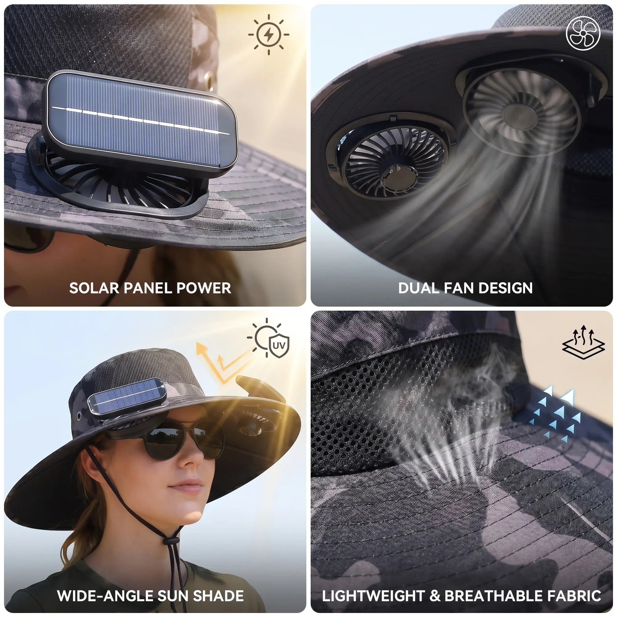 2026 Upgraded Solar Powered Cooling Hat with Mist Spray - Wide Brim Sun Protection Hat with Fan for Men Women, Outdoor Ventilated Cap for Fishing Hiking Camping, Ideal Dad Gift 2026 Tiktokshopspringglowup Tiktokshopspringglowup