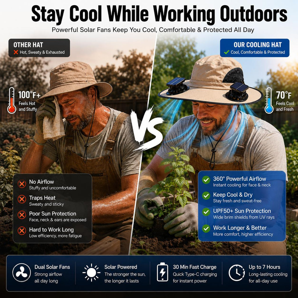 2026 Upgraded Solar Powered Cooling Hat with Mist Spray - Wide Brim Sun Protection Hat with Fan for Men Women, Outdoor Ventilated Cap for Fishing Hiking Camping, Ideal Dad Gift 2026 Tiktokshopspringglowup Tiktokshopspringglowup