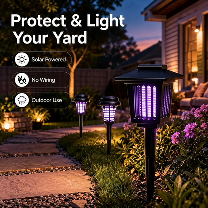 Solar Mosquito Zapper Light [2 pack]– Outdoor Garden Stake Lamp, UV Insect Killer, Solar Powered, Dual Mode (Mosquito Control + Pathway Lighting), Weather Resistant, Easy Setup, Small & Large round + Square Options