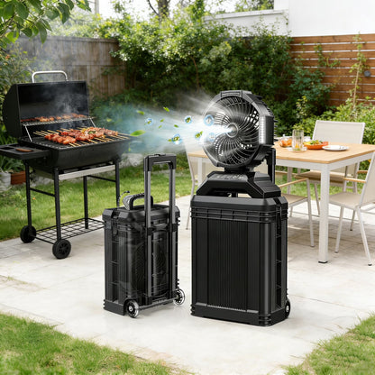 Portable Misting Fan - 4 Gal Large Outdoor Fans, 4 Floor Water Cooling Fan, Retractable Handle, 4 Spray Mister, Oscillating Camping Fan, for Patios/Camping/Beach/Golf Etc
