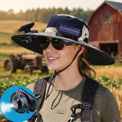 2026 Upgraded Solar Powered Cooling Hat with Mist Spray - Wide Brim Sun Protection Hat with Fan for Men Women, Outdoor Ventilated Cap for Fishing Hiking Camping, Ideal Dad Gift 2026 Tiktokshopspringglowup Tiktokshopspringglowup