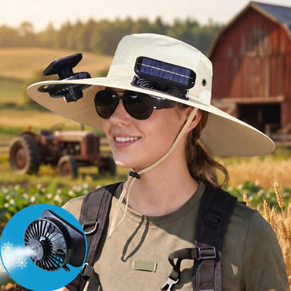 2026 Upgraded Solar Powered Cooling Hat with Mist Spray - Wide Brim Sun Protection Hat with Fan for Men Women, Outdoor Ventilated Cap for Fishing Hiking Camping, Ideal Dad Gift 2026 Tiktokshopspringglowup Tiktokshopspringglowup
