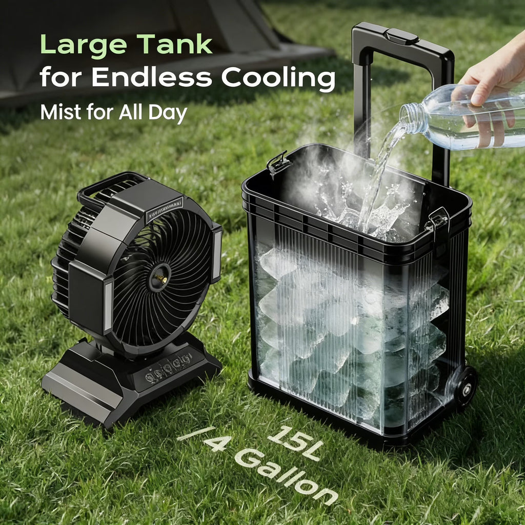 Portable Misting Fan - 4 Gal Large Outdoor Fans, 4 Floor Water Cooling Fan, Retractable Handle, 4 Spray Mister, Oscillating Camping Fan, for Patios/Camping/Beach/Golf Etc