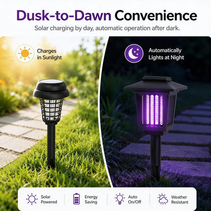 Solar Mosquito Zapper Light [2 pack]– Outdoor Garden Stake Lamp, UV Insect Killer, Solar Powered, Dual Mode (Mosquito Control + Pathway Lighting), Weather Resistant, Easy Setup, Small & Large round + Square Options
