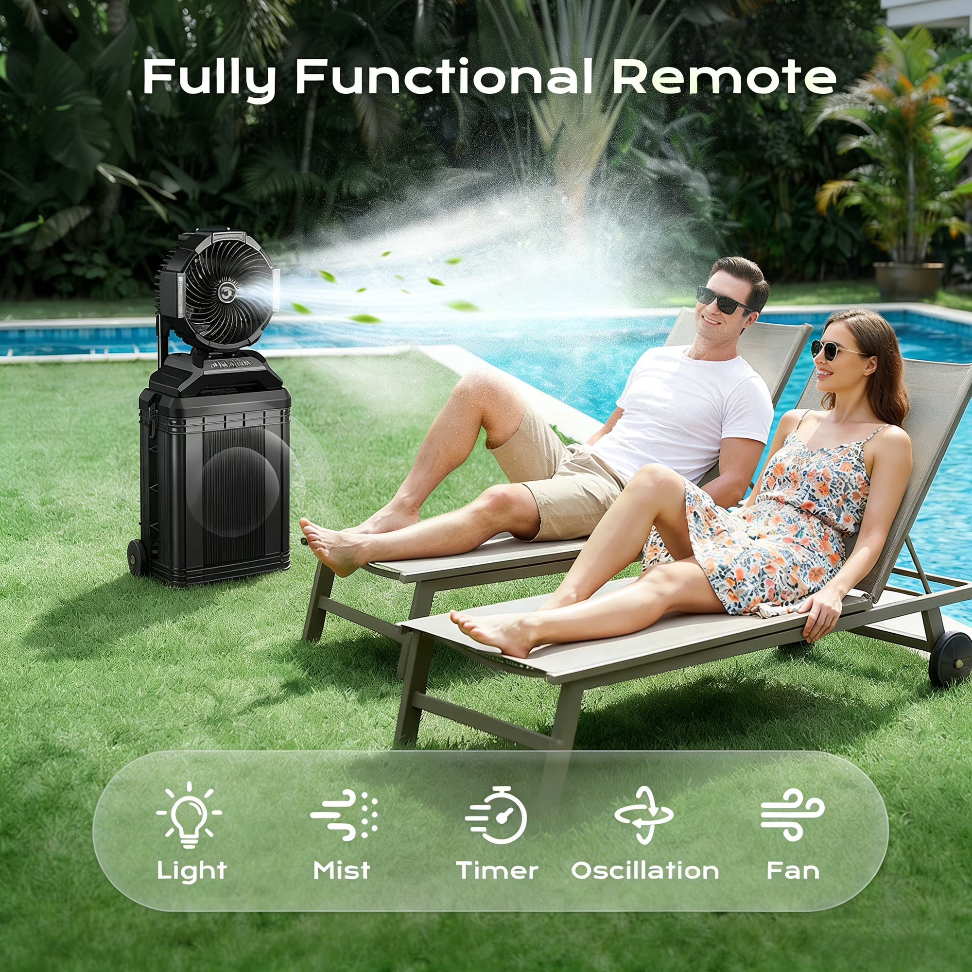 Portable Misting Fan - 4 Gal Large Outdoor Fans, 4 Floor Water Cooling Fan, Retractable Handle, 4 Spray Mister, Oscillating Camping Fan, for Patios/Camping/Beach/Golf Etc