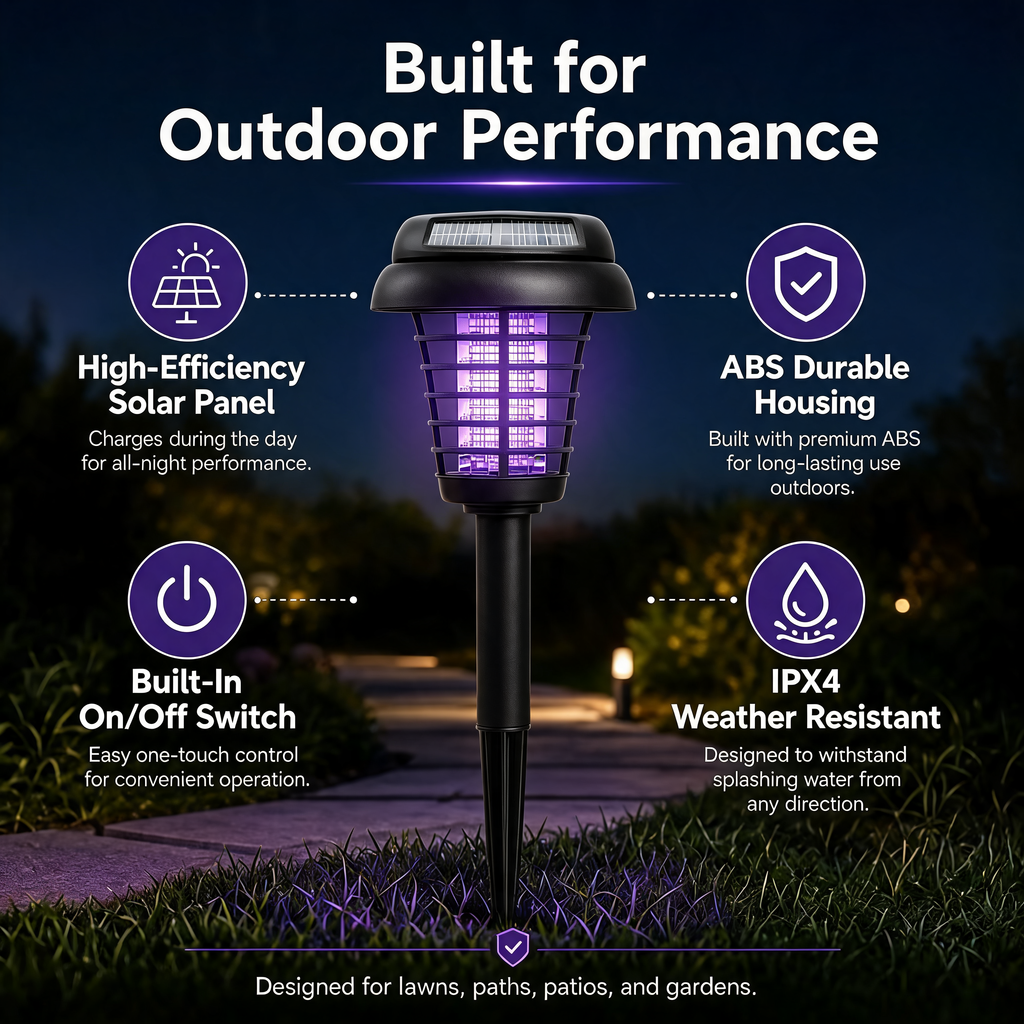 Solar Mosquito Zapper Light [2 pack]– Outdoor Garden Stake Lamp, UV Insect Killer, Solar Powered, Dual Mode (Mosquito Control + Pathway Lighting), Weather Resistant, Easy Setup, Small & Large round + Square Options