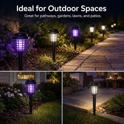 Solar Mosquito Zapper Light [2 pack]– Outdoor Garden Stake Lamp, UV Insect Killer, Solar Powered, Dual Mode (Mosquito Control + Pathway Lighting), Weather Resistant, Easy Setup, Small & Large round + Square Options