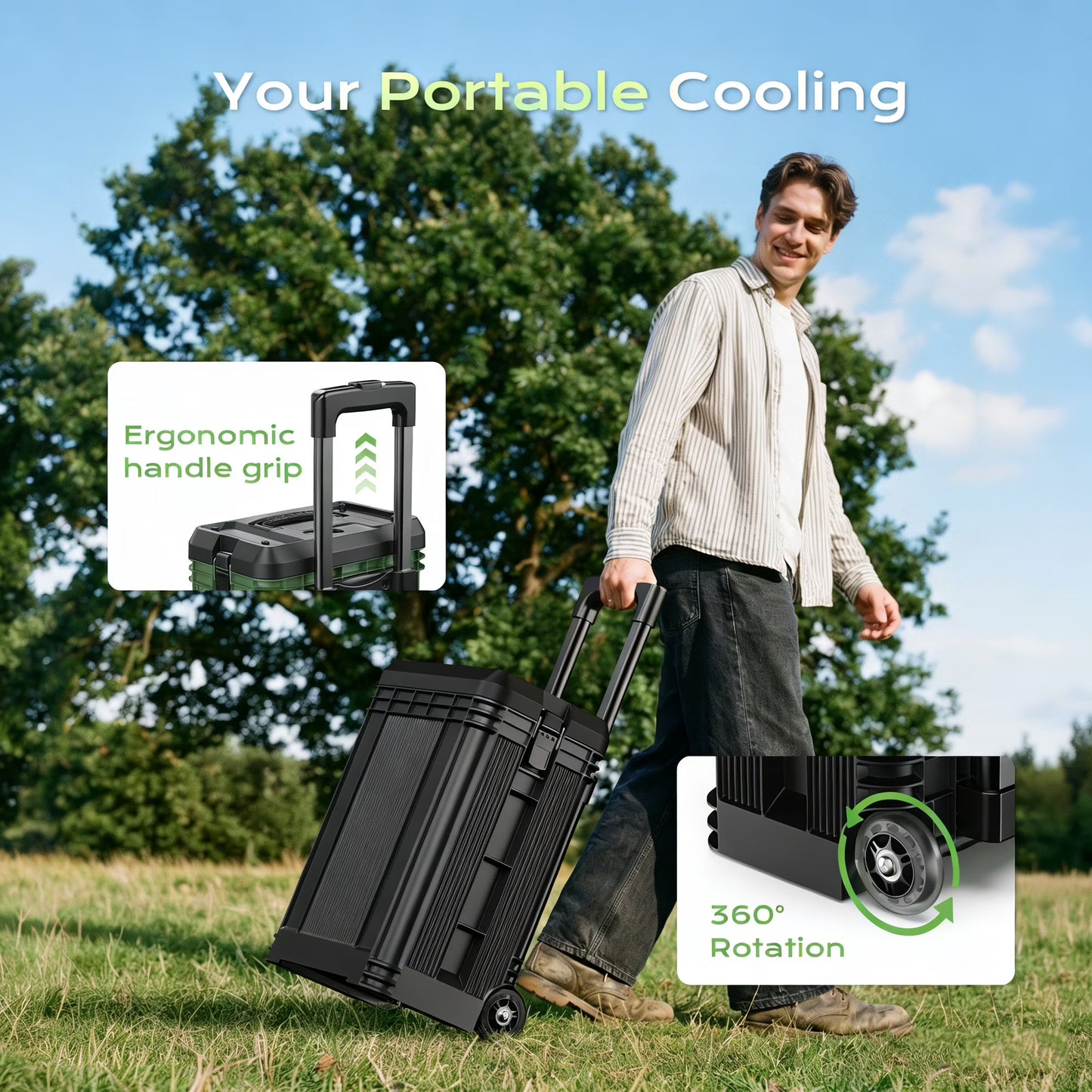 Portable Misting Fan - 4 Gal Large Outdoor Fans, 4 Floor Water Cooling Fan, Retractable Handle, 4 Spray Mister, Oscillating Camping Fan, for Patios/Camping/Beach/Golf Etc