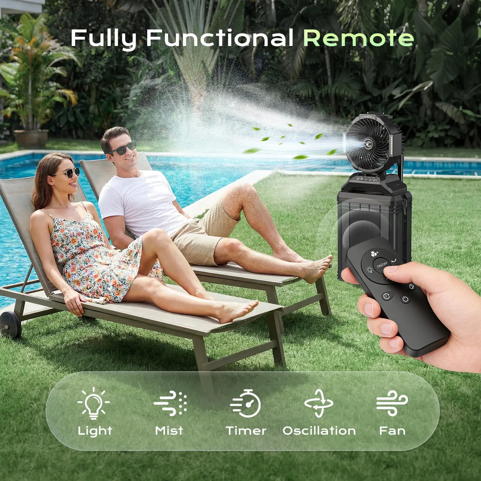 Sprzair 4Gal Rechargeable Misting Bucket Portable Fan, 40000Mah Cordless Unit with Retractable Handle, Full Remote Control, Oscillating Design for Outdoor Adventures (Patio, Camping)