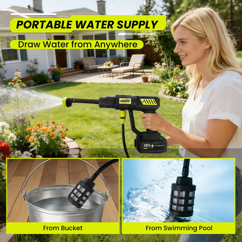 Cordless Pressure Washer, Powerful 30Bar Car Washer with Filter, 180° Nozzle, 6-In-1 Spray for Home Outdoor Cleaning, Cordless Pressure Washer for RV, Boat, Garden, Window, Doors