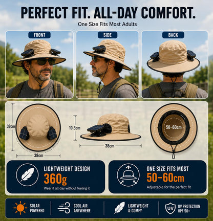 2026 Upgraded Solar Powered Cooling Hat with Mist Spray - Wide Brim Sun Protection Hat with Fan for Men Women, Outdoor Ventilated Cap for Fishing Hiking Camping, Ideal Dad Gift 2026 Tiktokshopspringglowup Tiktokshopspringglowup