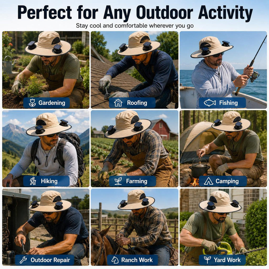 2026 Upgraded Solar Powered Cooling Hat with Mist Spray - Wide Brim Sun Protection Hat with Fan for Men Women, Outdoor Ventilated Cap for Fishing Hiking Camping, Ideal Dad Gift 2026 Tiktokshopspringglowup Tiktokshopspringglowup