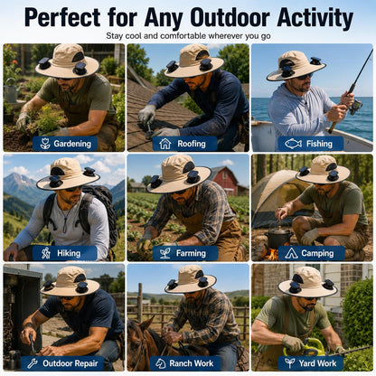 2026 Upgraded Solar Powered Cooling Hat with Mist Spray - Wide Brim Sun Protection Hat with Fan for Men Women, Outdoor Ventilated Cap for Fishing Hiking Camping, Ideal Dad Gift 2026 Tiktokshopspringglowup Tiktokshopspringglowup