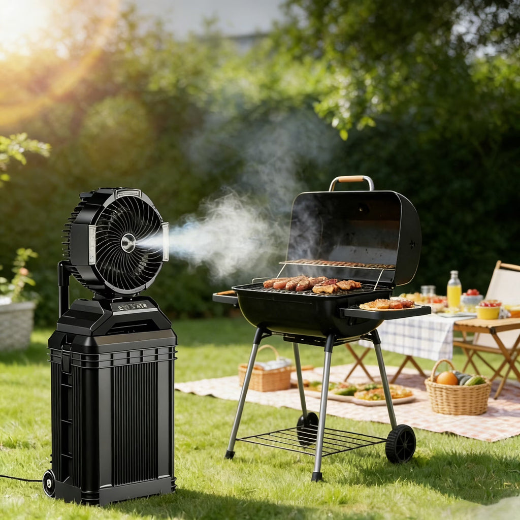 Portable Misting Fan - 4 Gal Large Outdoor Fans, 4 Floor Water Cooling Fan, Retractable Handle, 4 Spray Mister, Oscillating Camping Fan, for Patios/Camping/Beach/Golf Etc