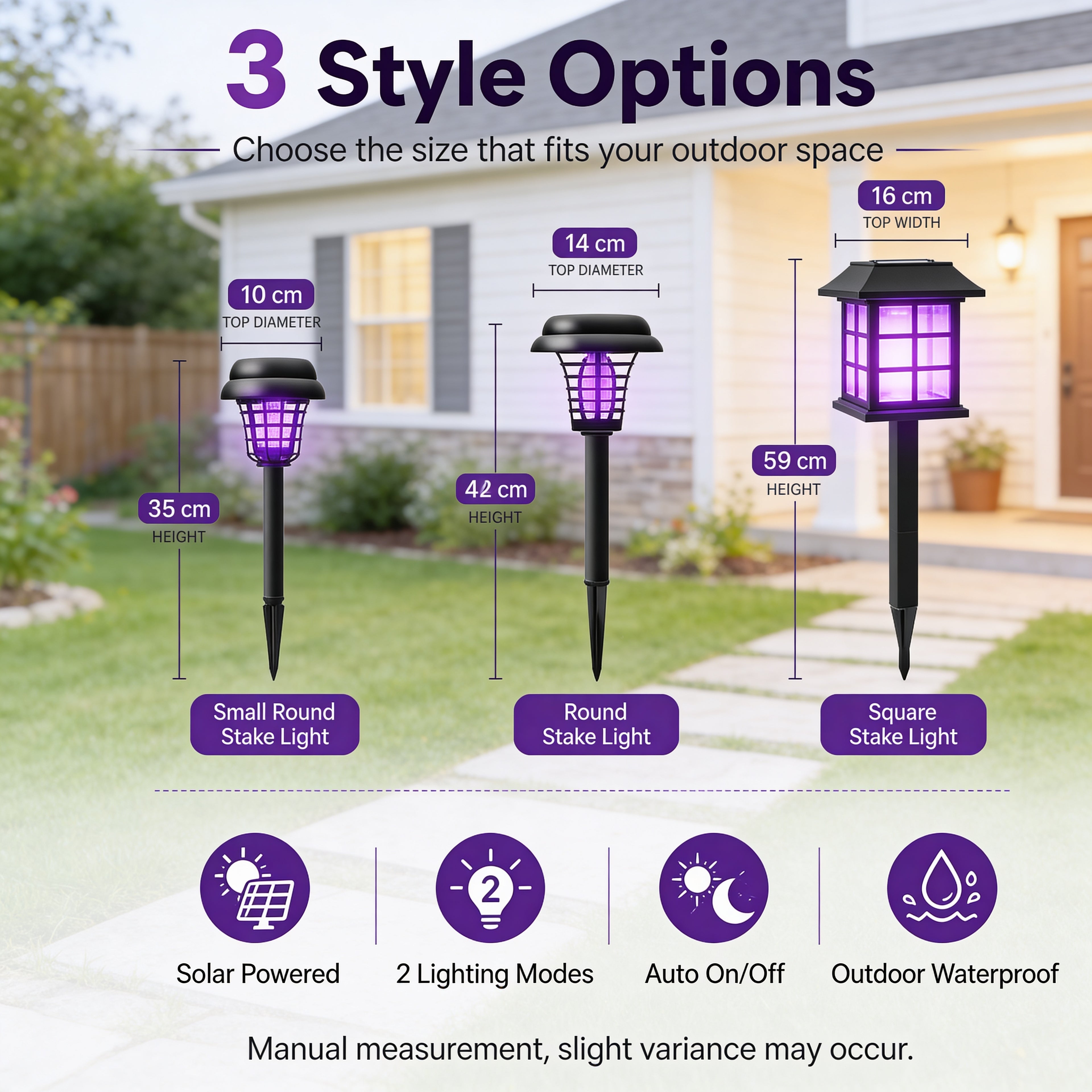 Solar Mosquito Zapper Light [2 pack]– Outdoor Garden Stake Lamp, UV Insect Killer, Solar Powered, Dual Mode (Mosquito Control + Pathway Lighting), Weather Resistant, Easy Setup, Small & Large round + Square Options