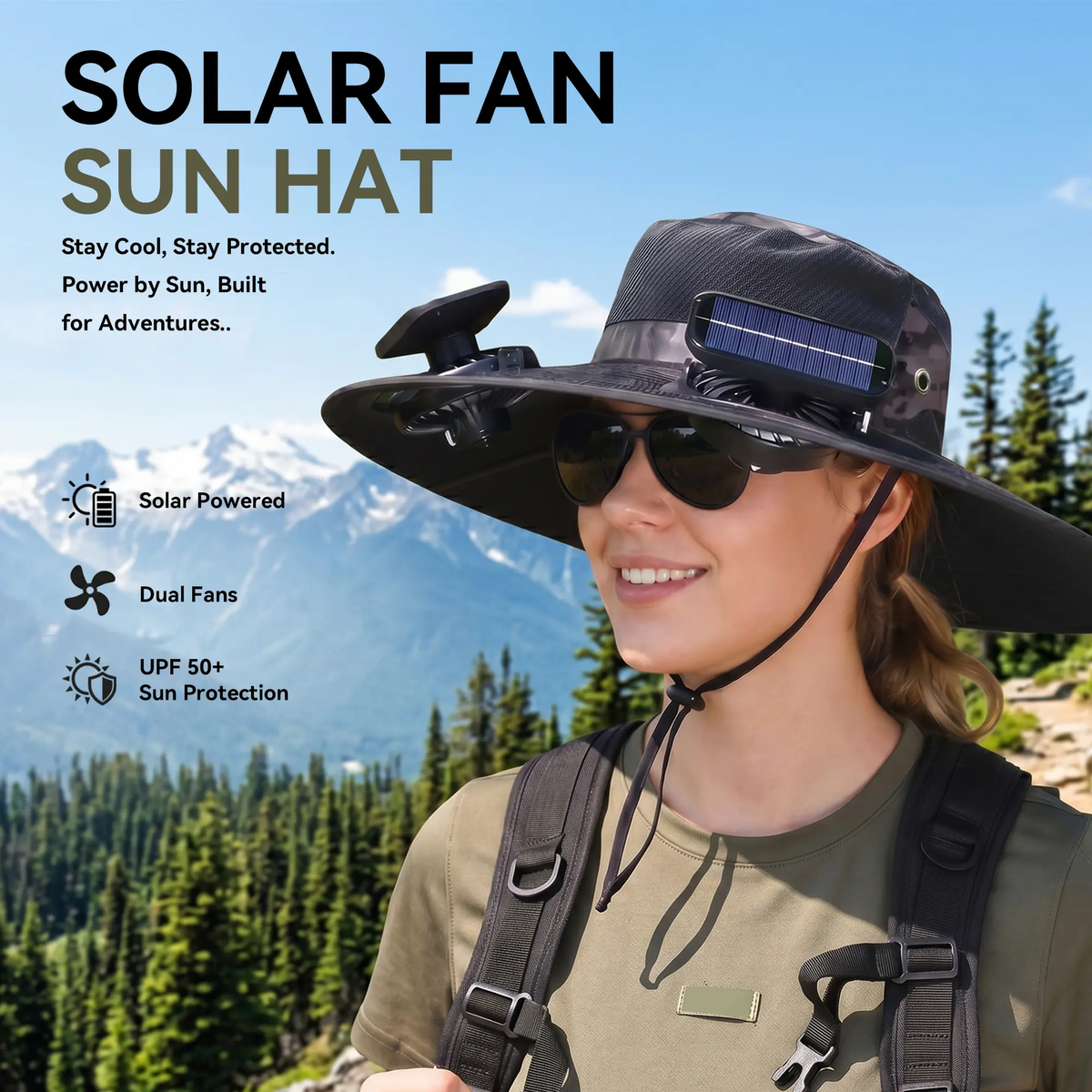 2026 Upgraded Solar Powered Cooling Hat with Mist Spray - Wide Brim Sun Protection Hat with Fan for Men Women, Outdoor Ventilated Cap for Fishing Hiking Camping, Ideal Dad Gift 2026 Tiktokshopspringglowup Tiktokshopspringglowup