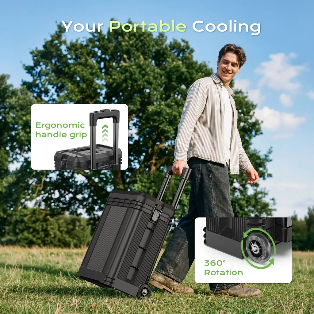 Sprzair 4Gal Rechargeable Misting Bucket Portable Fan, 40000Mah Cordless Unit with Retractable Handle, Full Remote Control, Oscillating Design for Outdoor Adventures (Patio, Camping)