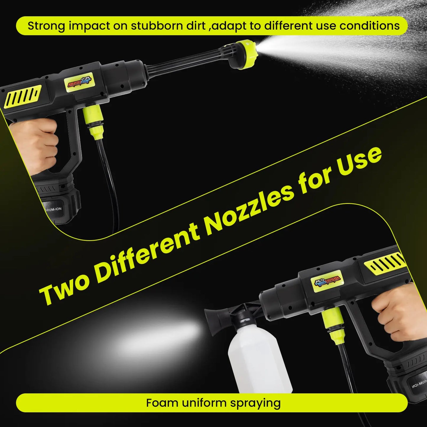 Cordless Pressure Washer, Powerful 30Bar Car Washer with Filter, 180° Nozzle, 6-In-1 Spray for Home Outdoor Cleaning, Cordless Pressure Washer for RV, Boat, Garden, Window, Doors