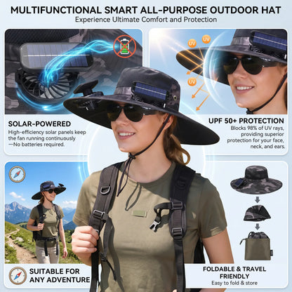 2026 Upgraded Solar Powered Cooling Hat with Mist Spray - Wide Brim Sun Protection Hat with Fan for Men Women, Outdoor Ventilated Cap for Fishing Hiking Camping, Ideal Dad Gift 2026 Tiktokshopspringglowup Tiktokshopspringglowup