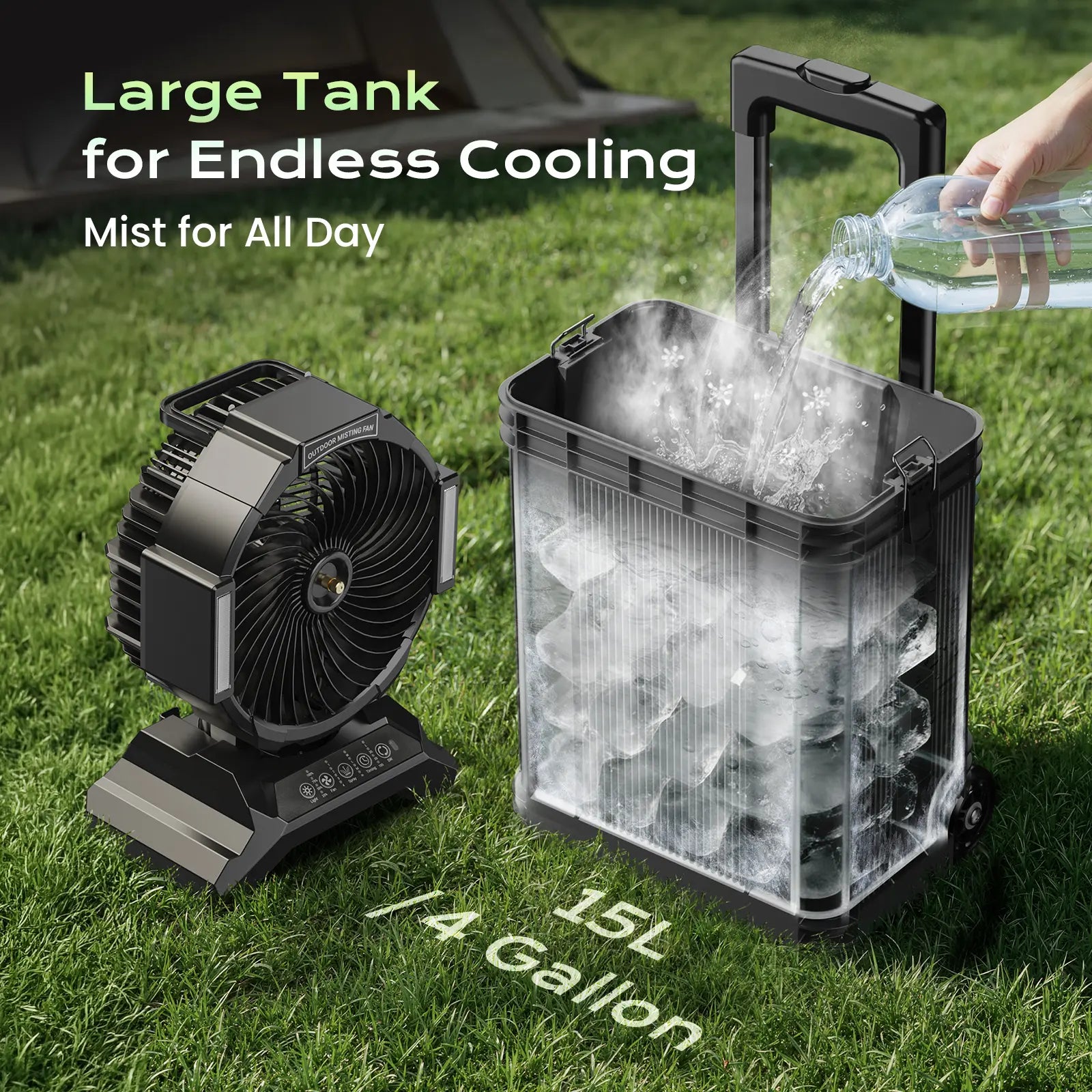 Sprzair 4Gal Rechargeable Misting Bucket Portable Fan, 40000Mah Cordless Unit with Retractable Handle, Full Remote Control, Oscillating Design for Outdoor Adventures (Patio, Camping)